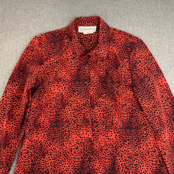 Motherhood Leopard‎ Button Down Blouse Red Black Small Long Sleeve Collared - Picture 2 of 13